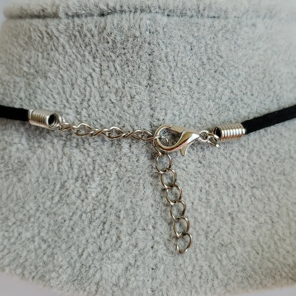 Mens silver elephant charm black suede necklace